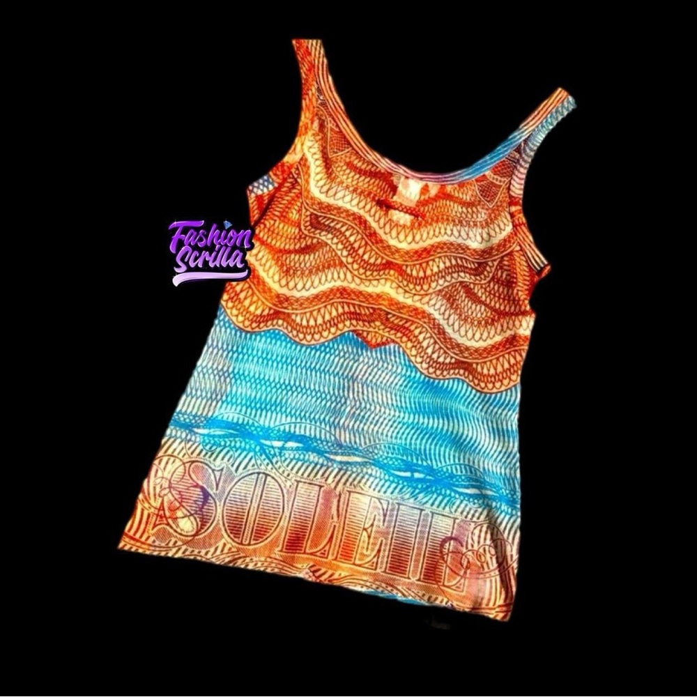 Jean Paul Gaultier Vintage Blue Orange Currency Money Runway Sleeveless Top - Picture 2 of 12
